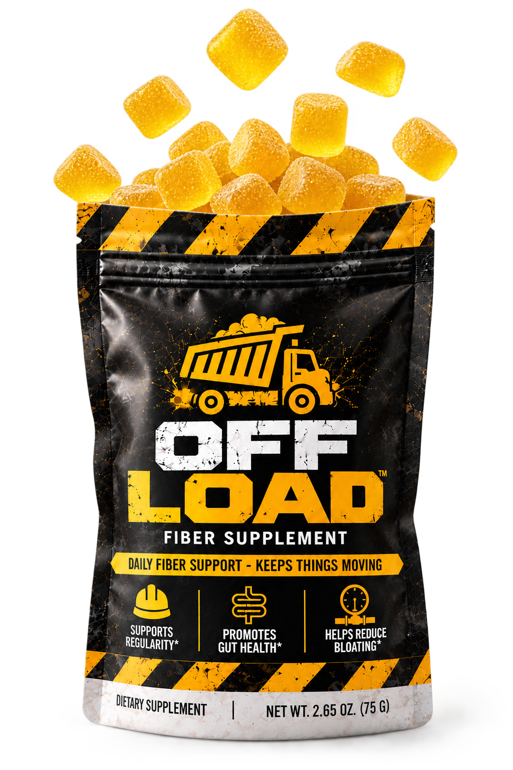 OFF LOAD fiber supplement pouch with gummies